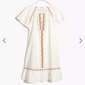 Madewell Embroidered Linen-Blend Raglan Ruffle Mini Dress Floral Print Size M